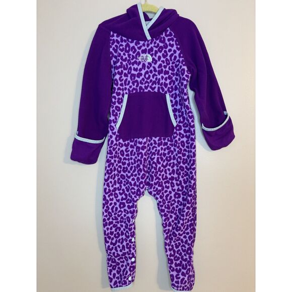 The North Face Purple Leopard Fleece One Piece Bunting 18-24 Months - Picture 1 of 4